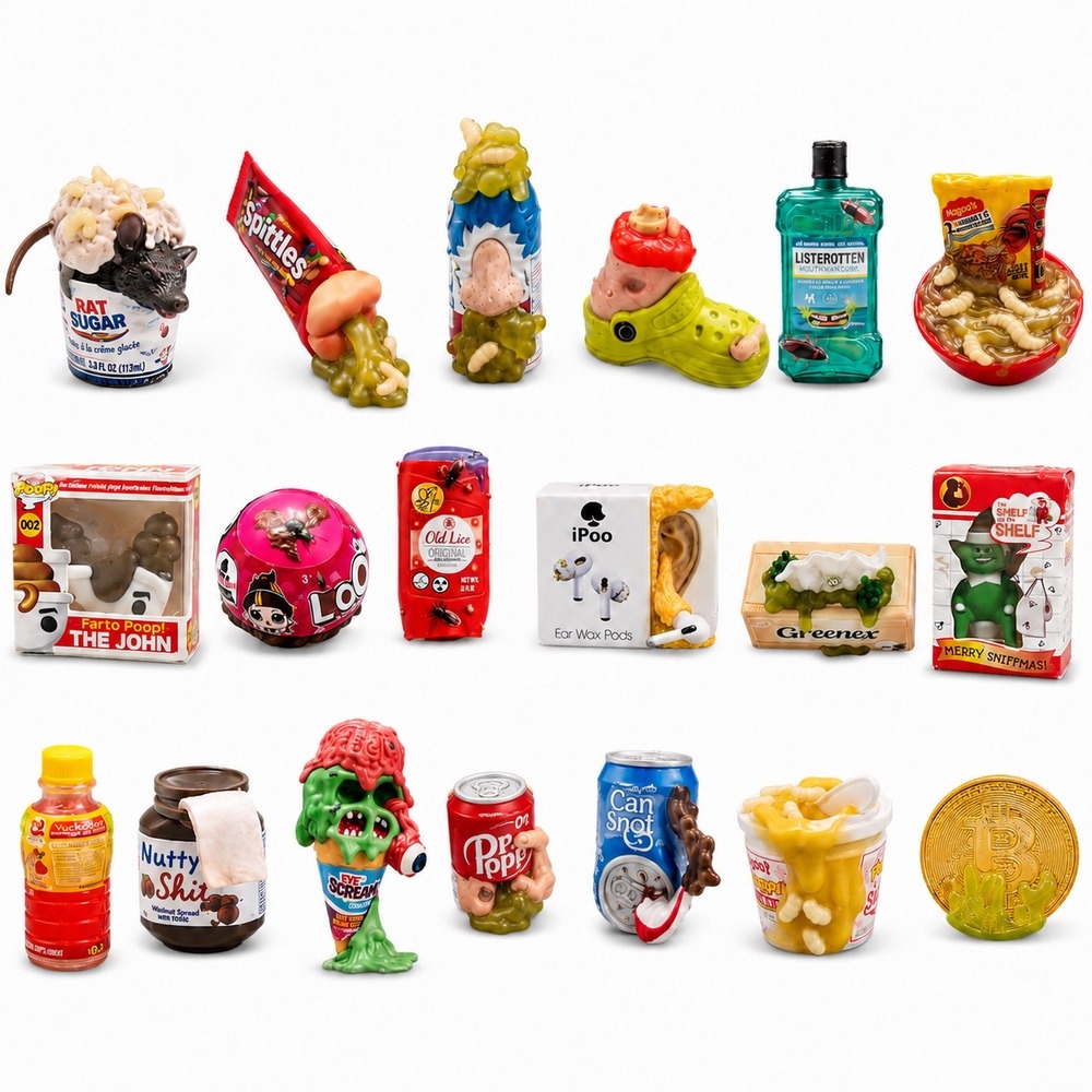 25pc Wacky Brands Gross Miniatures Lot iPoo Greenex Loo Surprise Zuru Parody